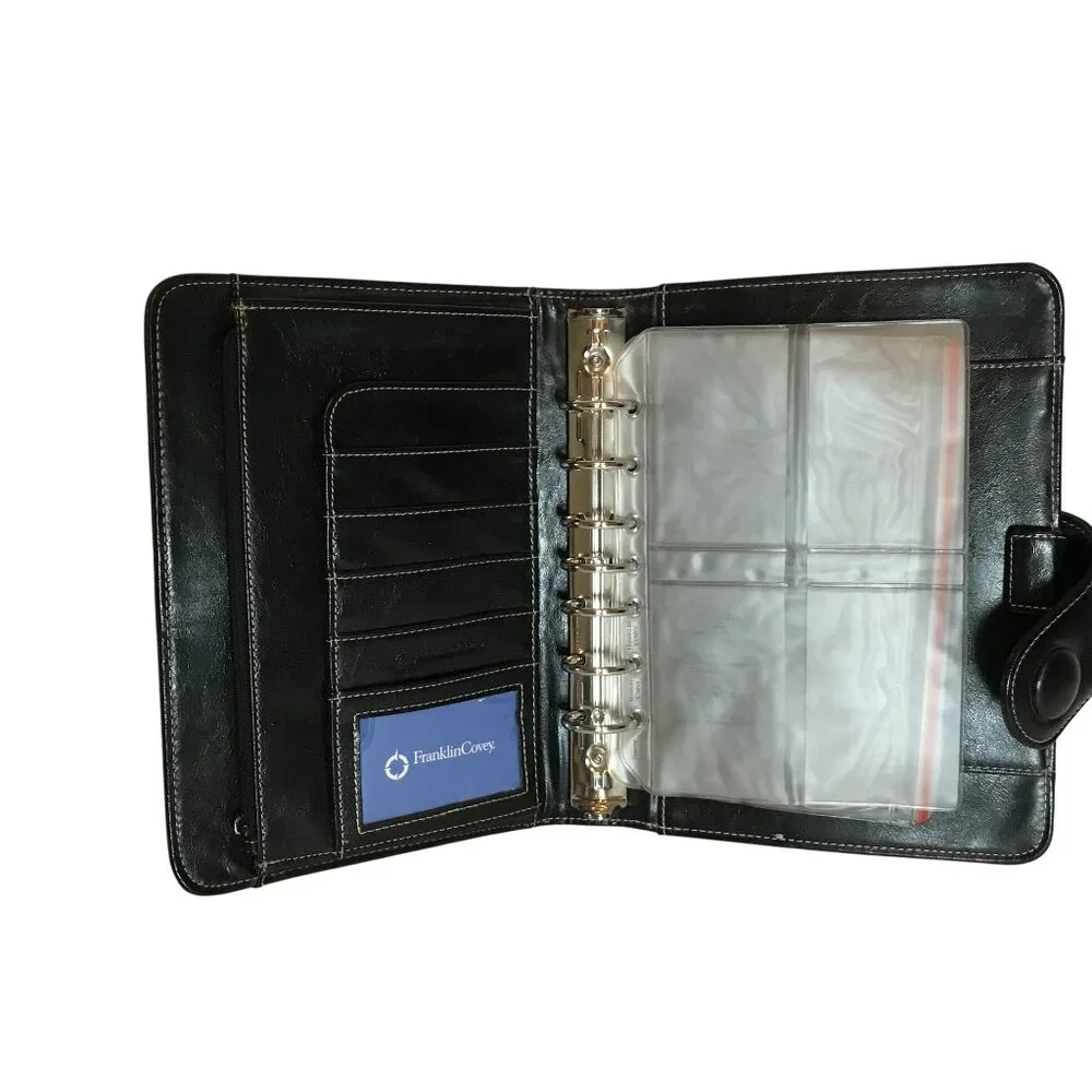 Black Leather Planner Organizer with Snap Closure